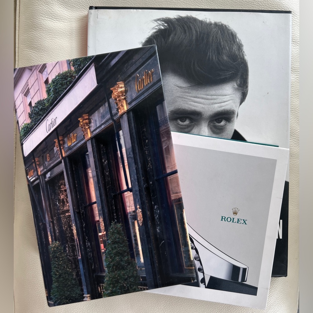 4 Coffee Table Books - James Dean, Cartier, Gucci and Rolex